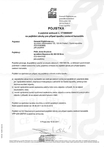 Doklad o uzav�en� poji�t�n� pro p��pad �padku u Generali Poji��ovny a.s.